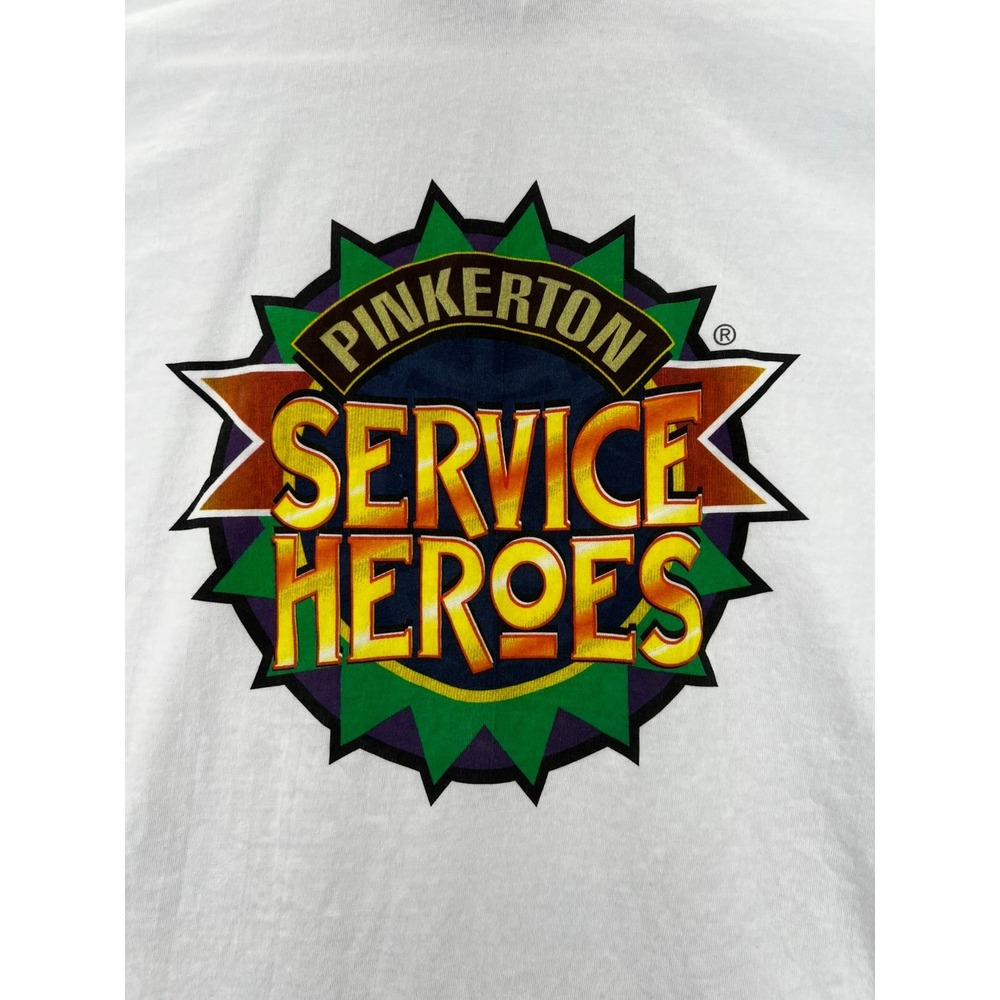 Vintage Y2K Pinkerton Service Heroes T Shirt Adult XL White Hanes Beefy